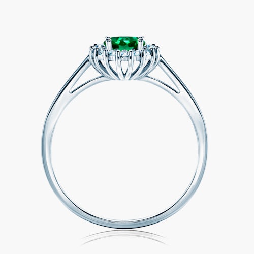 Pierścionek zaręczynowy SAVICKI: białe złoto, szmaragd